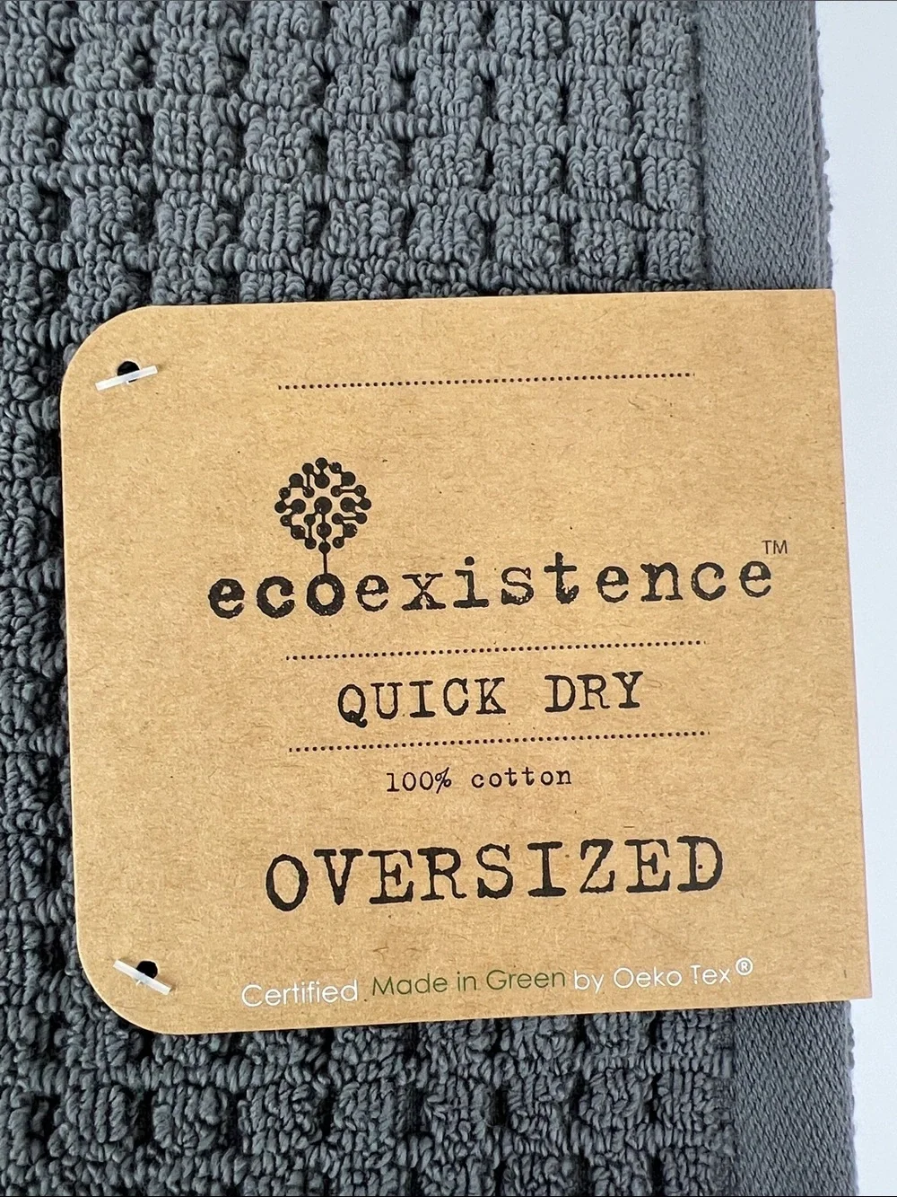 Ecoexistence Bath Towels Oversized Dark Gray Waffle Weave Soft Cotton 2 Pc NEW